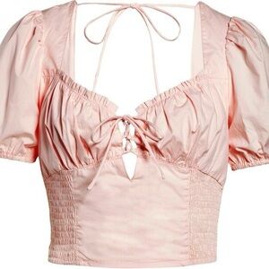 NWT ASTR The Label Puff Sleeve Smocked Back Crop Top — Size M